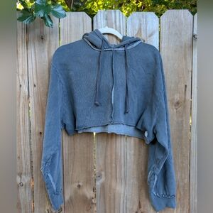 Zara Dark Grey Cropped Pullover Hoodie Sweatshirt